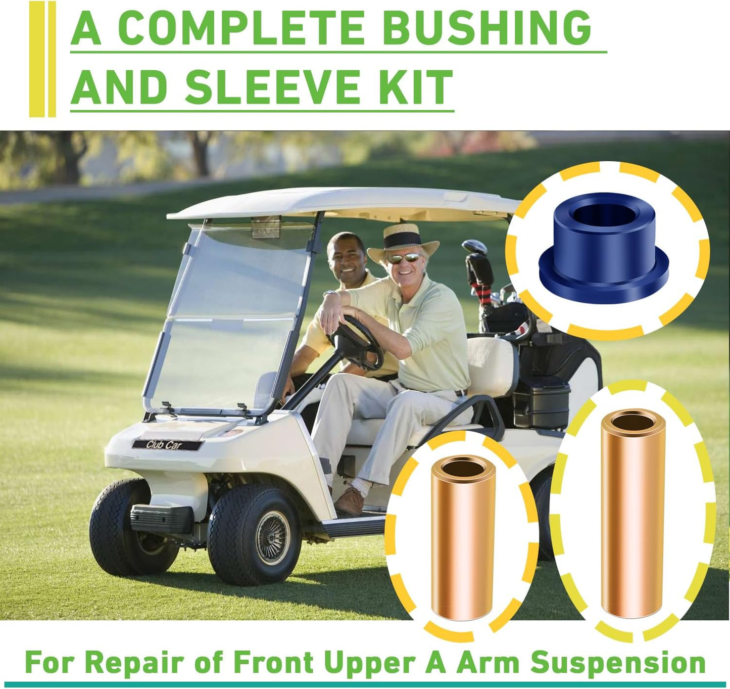 Club Car DS Bushings and Sleeve Kit, Polyurethane Kit Fits for Front Upper A Arm Suspension 1992-up Models, Replaces OEM 1016346 -
