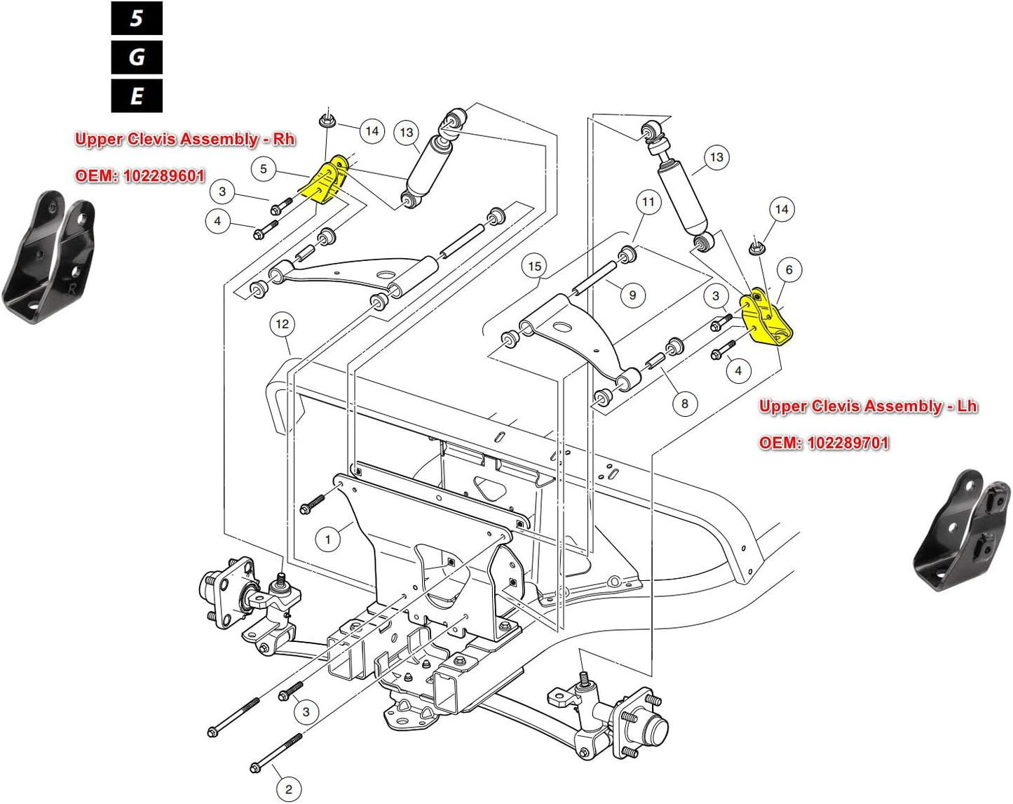 Golf Cart Upper Clevis Assembly for Club Car Precedent 2004-Up and Tempo 2018-Up G&E Models Driver Side Passenger OEM 1022897-01, 1022896-01 -