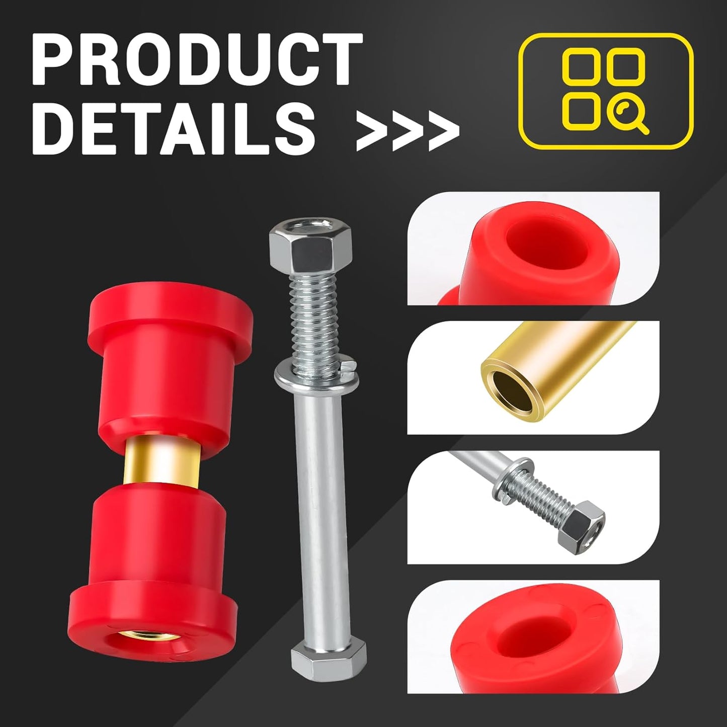 Golf Cart Bushings Kit for Club Car DS, Front or Rear Leaf Spring Red Polyurethane Sleeves and Screw Set DS 1992-Up Gas Electric Models OEM 1015583 1012303 8755 -