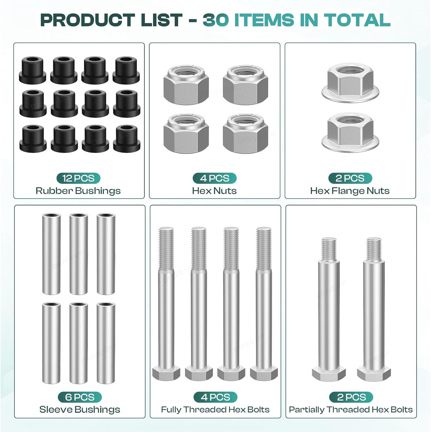 Golf Cart Rear Leaf Spring Bushings Kit for EZGO TXT 1994-up Gas and Electric Carts, Bushing Sleeves with Screws Nuts, Replace OEM 1015583, 70289G0 -