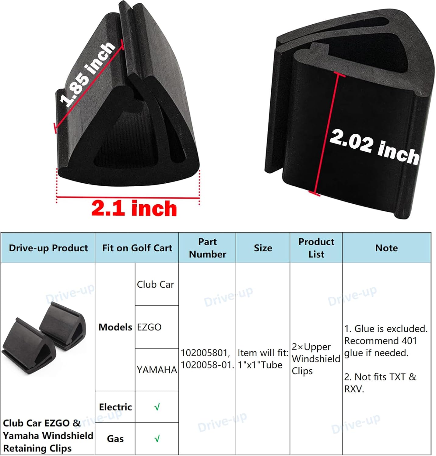 Drive-up Golf Cart Window Clips and Windshield Retaining -