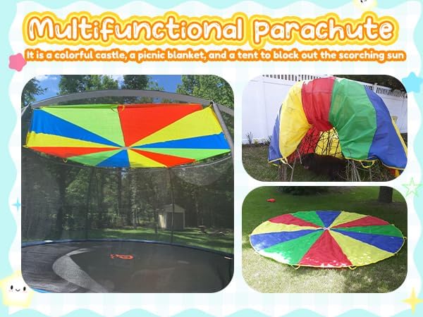 Parachute Kids Play 8FT,10FT,12FT,16FT,20FT for 8-12 Years Game, Party Game Multicolored 12FT with 12 Handles