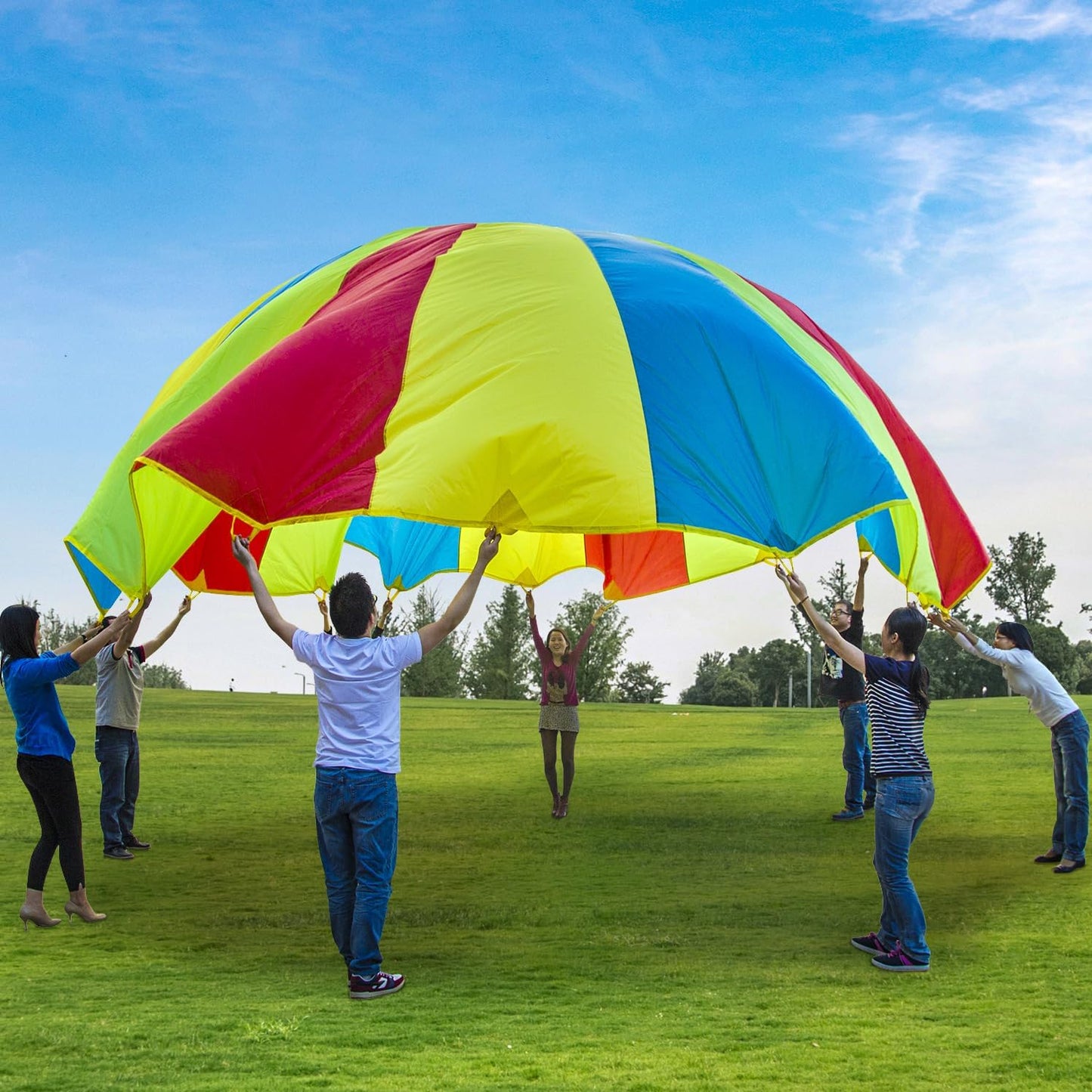 Parachute, Play Parachute 10ft 12ft 16ft with 12 Handles 20ft 24ft 16 for Kids Cooperation Group - 20FT