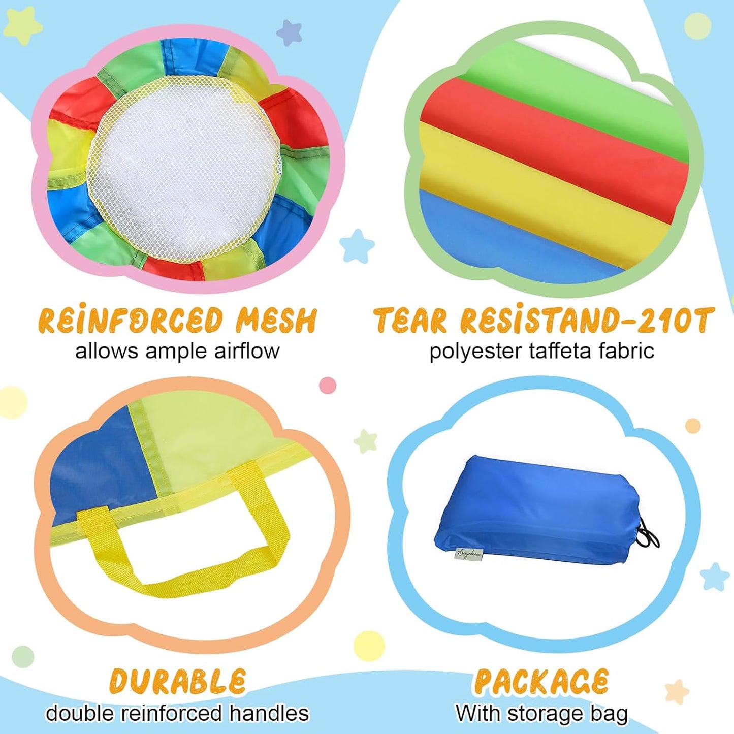 Parachute, Play Parachute 10ft 12ft 16ft with 12 Handles 20ft 24ft 16 for Kids Cooperation Group - 20FT