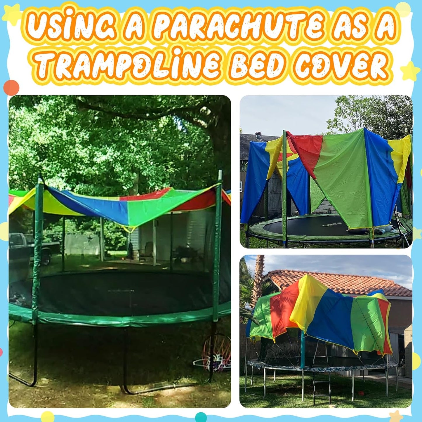 Parachute, Play Parachute 10ft 12ft 16ft with 12 Handles 20ft 24ft 16 for Kids Cooperation Group - 20FT