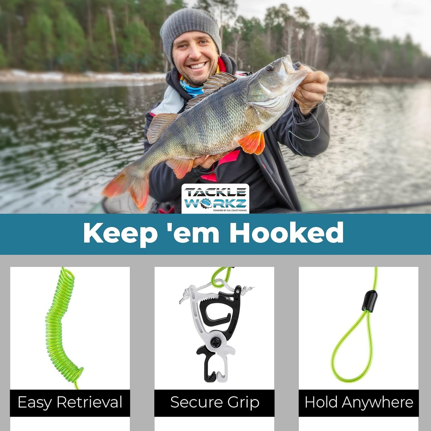 Cal Coast Donkey Leash - Floating Fishing Tether, Ultra-Strong Puncture-Free Clip, Marine Lanyard Tool
