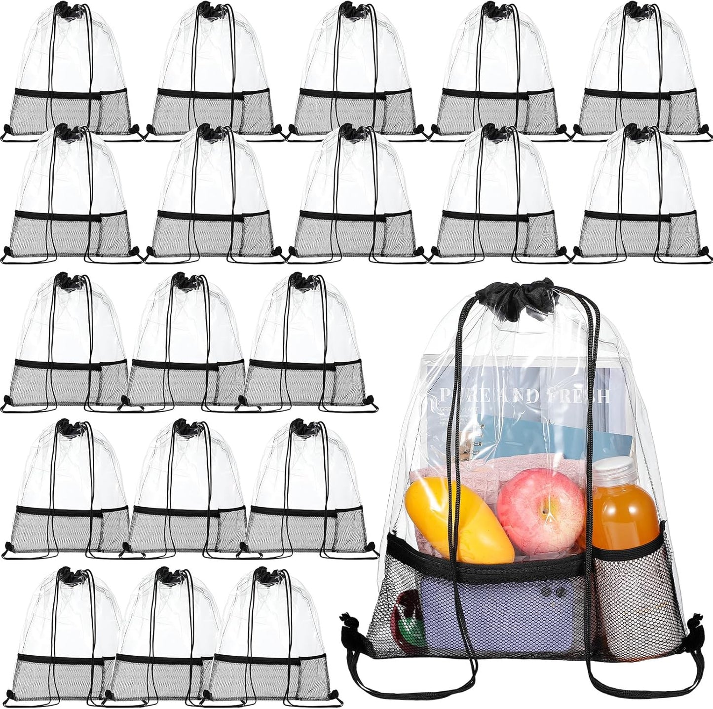 20 Pack Clear Drawstring Bags Bulk Stadium Approved Backpack for Sport Events Concerts Travel Beach -