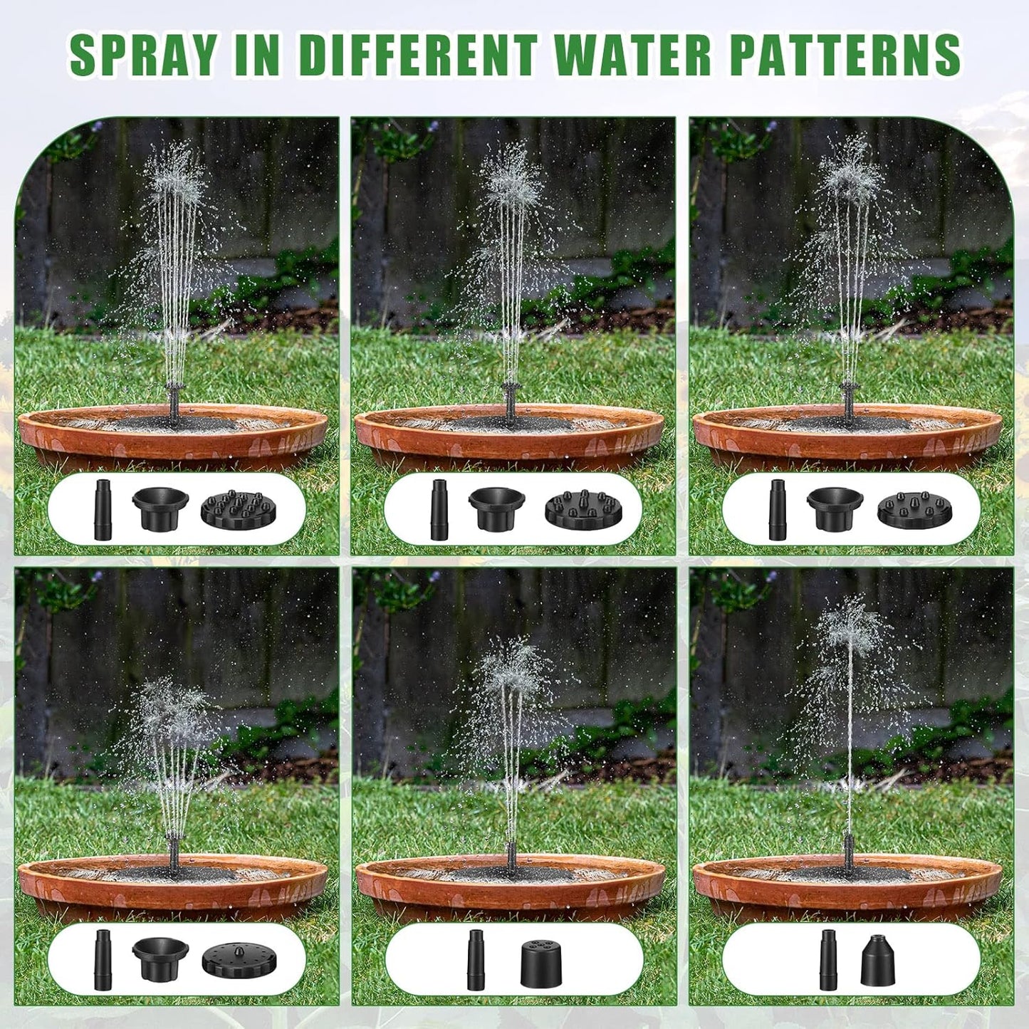 2 Packs Solar Bird Bath Fountain Pump with 6 Nozzle Powered Floating Panel Water for Garden Fish Tank Pool(6.3 Inch) - 6.3 Inch
