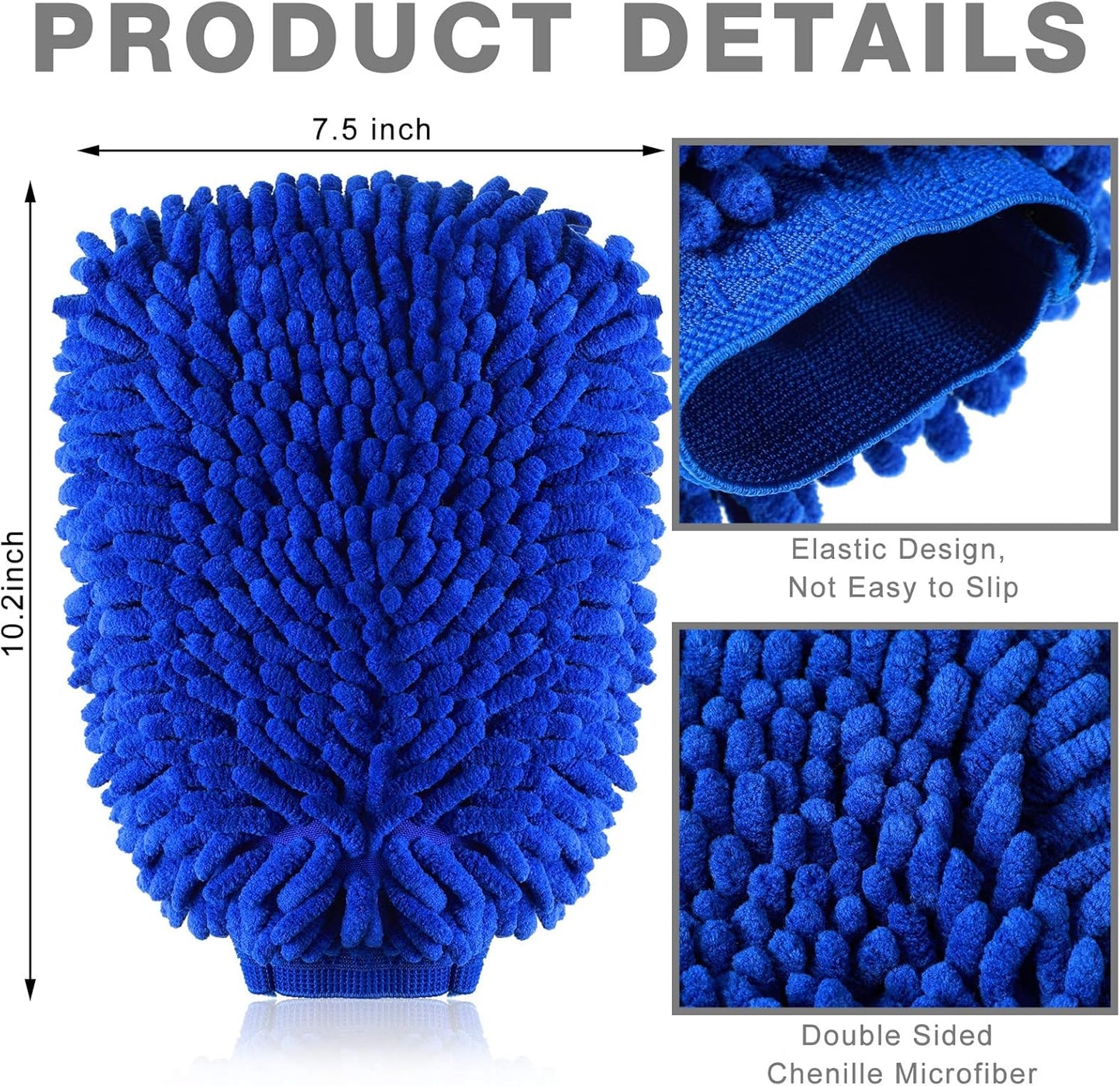 12 Pcs Car Wash Mitts - Chenille Microfiber Scratch Free Ultra Absorbent Sponge Cloths for Cars, Trucks and Boats Regular Size, 7.5'' x 10.2''