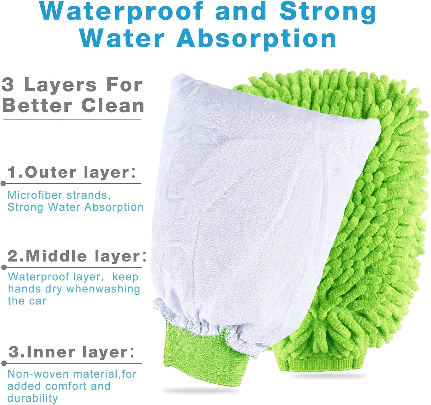 12 Pcs Car Wash Mitts - Chenille Microfiber Scratch Free Ultra Absorbent Sponge Cloths for Cars, Trucks and Boats Regular Size, 7.5'' x 10.2''