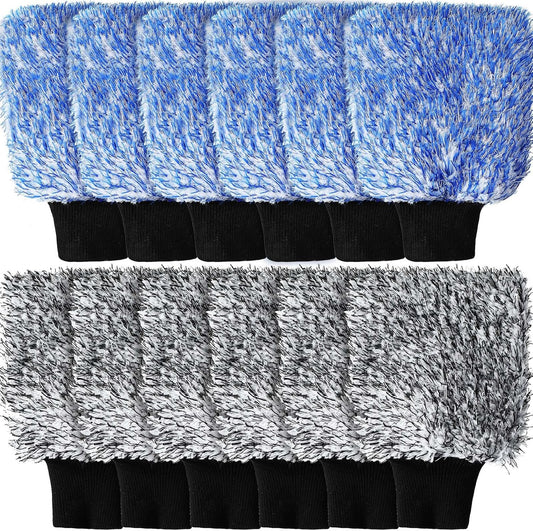 12 Pcs Microfiber Car Wash Mitts, Scratch Free Ultra Absorbent Sponge Glove Cleaner Mitts for Wheel Trucks Home Cleaning (Black and White,Blue White) -