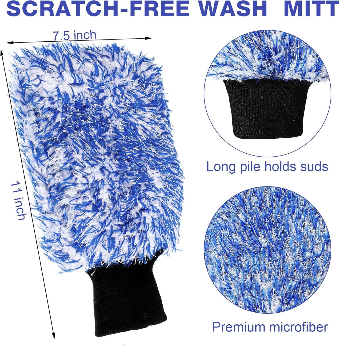 12 Pcs Microfiber Car Wash Mitts, Scratch Free Ultra Absorbent Sponge Glove Cleaner Mitts for Wheel Trucks Home Cleaning (Black and White,Blue White) -