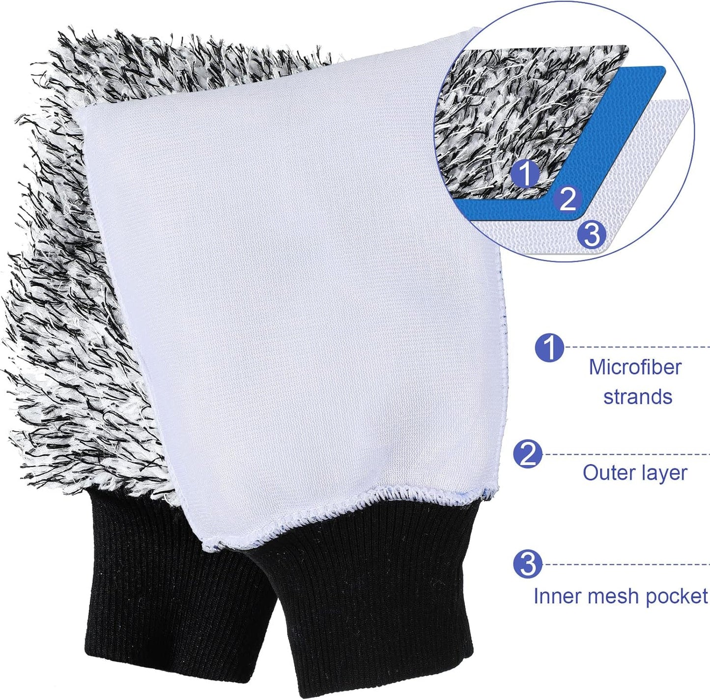 12 Pcs Microfiber Car Wash Mitts, Scratch Free Ultra Absorbent Sponge Glove Cleaner Mitts for Wheel Trucks Home Cleaning (Black and White,Blue White) -