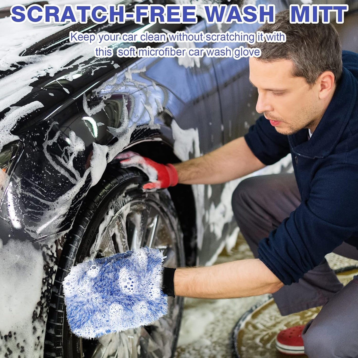12 Pcs Microfiber Car Wash Mitts, Scratch Free Ultra Absorbent Sponge Glove Cleaner Mitts for Wheel Trucks Home Cleaning (Black and White,Blue White) -
