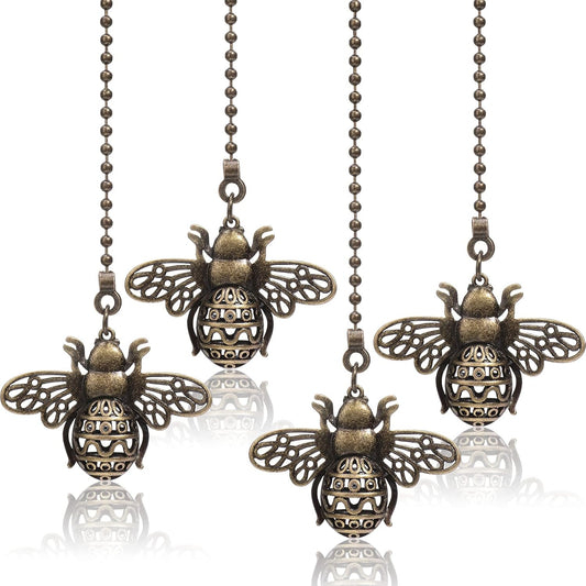 4 Pack 13'' Vintage Queen Bee Ceiling Fan Pull Chain Extender, Chains for Fans and Lights, Decorative Dangle Charm Pendants with Connectors, Bronze(Queen Style) -