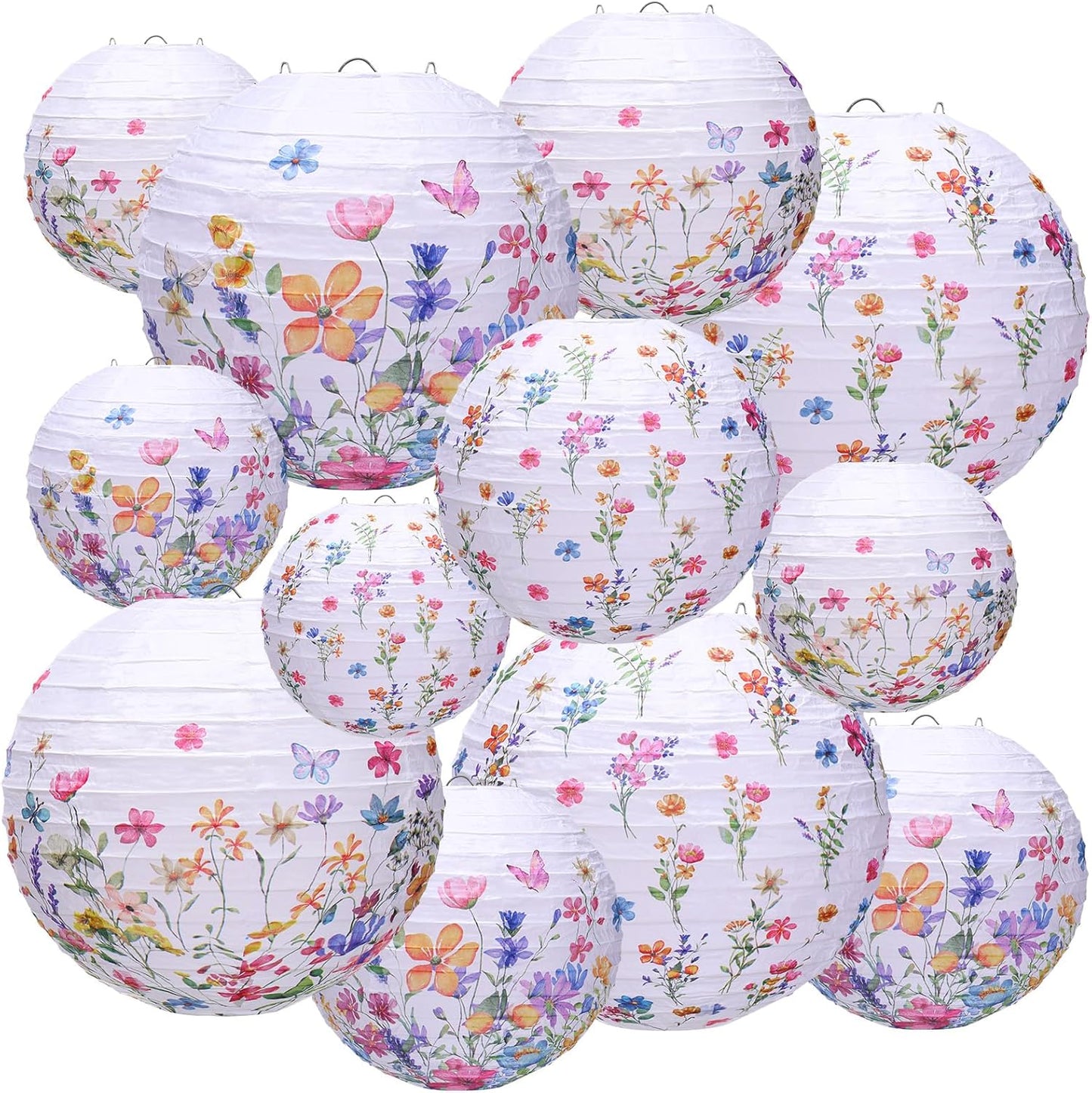 12 Pcs Wildflower Paper Lantern Set Floral Party Decorations Flower Round Lanterns Kit for Spring Baby Shower Bridal Wedding Birthday Tea Supplies -