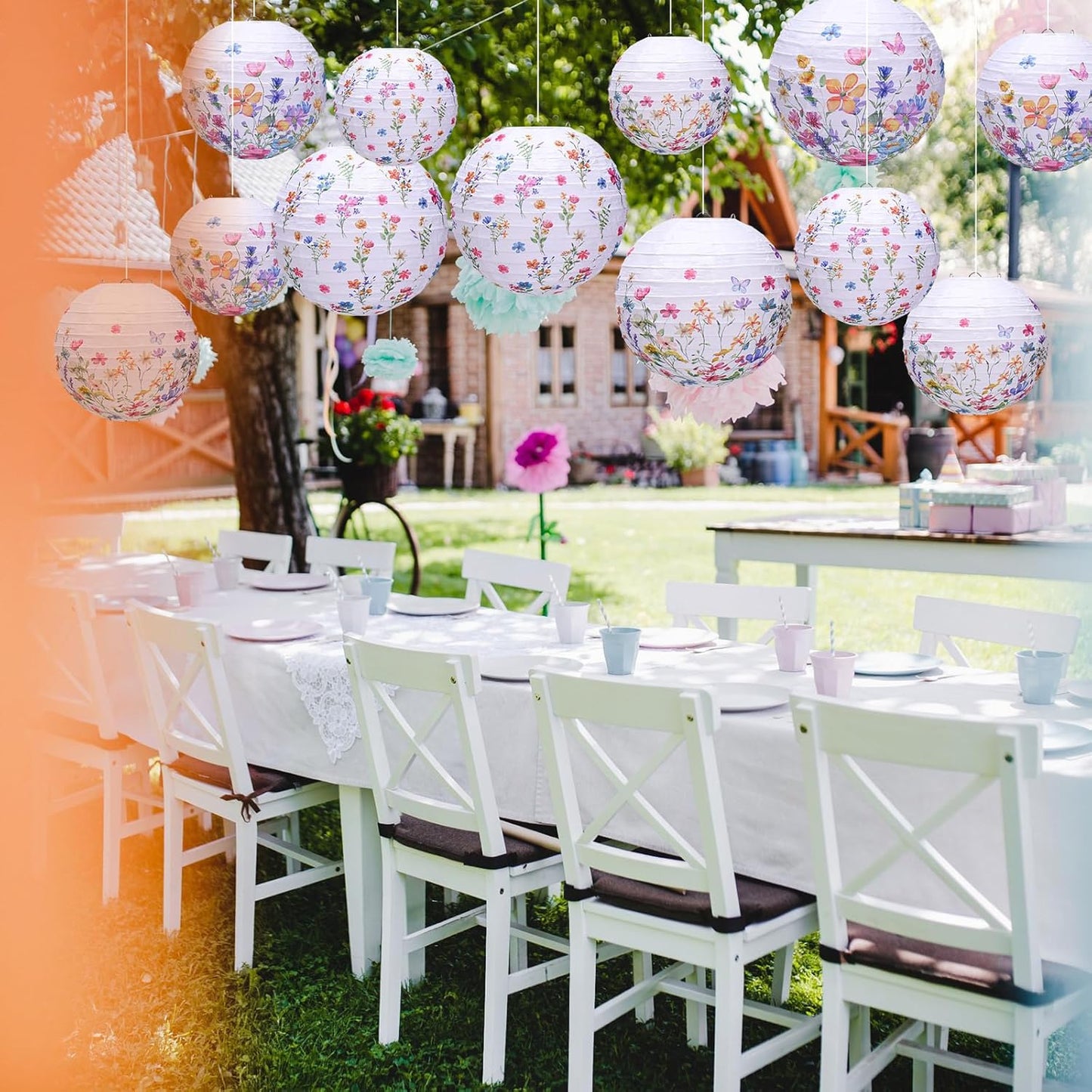 12 Pcs Wildflower Paper Lantern Set Floral Party Decorations Flower Round Lanterns Kit for Spring Baby Shower Bridal Wedding Birthday Tea Supplies -