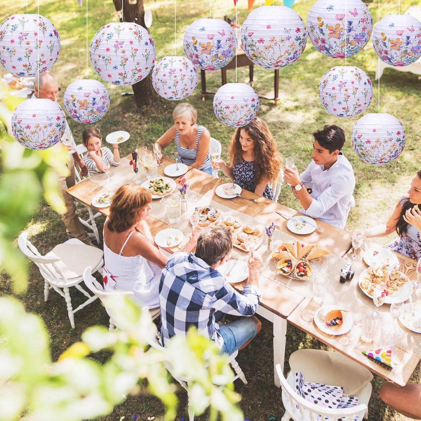 12 Pcs Wildflower Paper Lantern Set Floral Party Decorations Flower Round Lanterns Kit for Spring Baby Shower Bridal Wedding Birthday Tea Supplies -