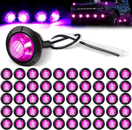 50 Pcs Trailer Side Marker 3/4 Round Led Light 12v Front Rear Indicators Waterproof Lights for Truck Car Bus ATV Utv Rv Van Pickup Stop Lamp, Purple -