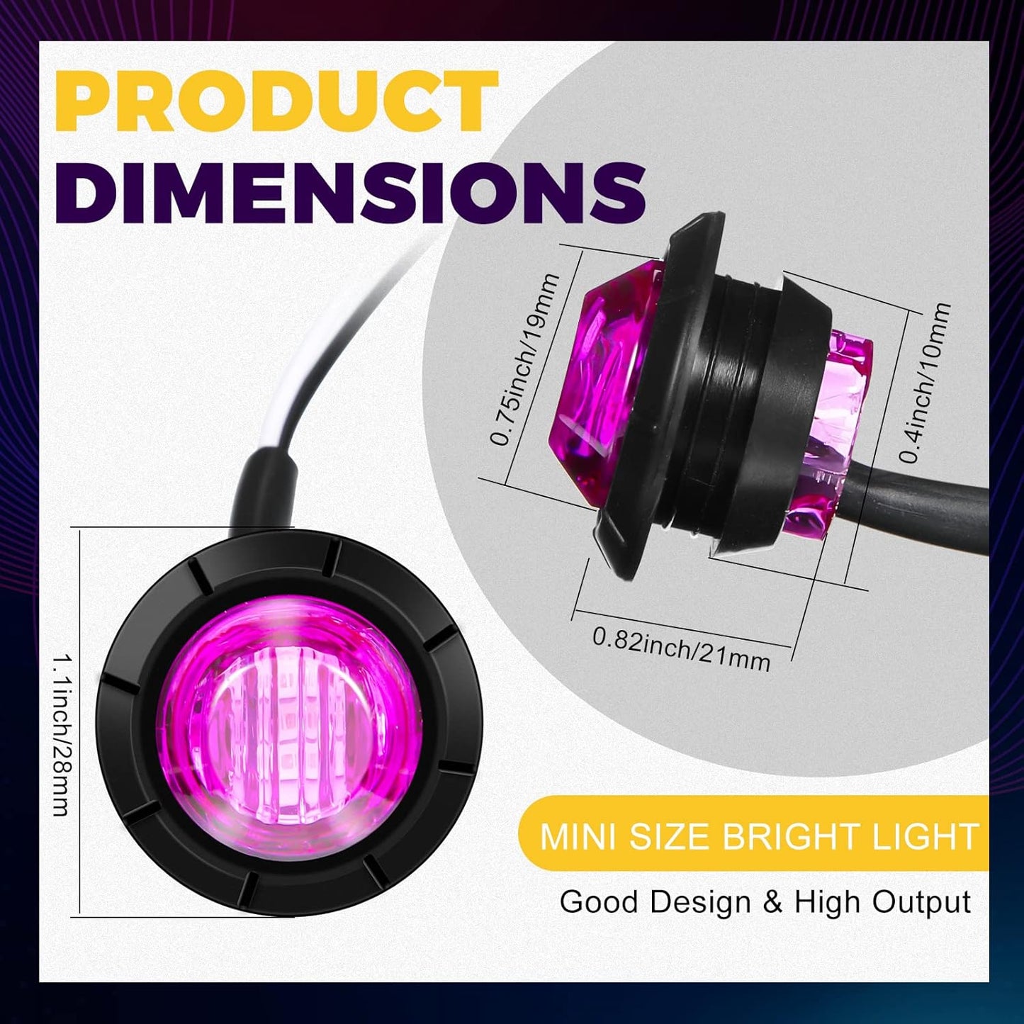 50 Pcs Trailer Side Marker 3/4 Round Led Light 12v Front Rear Indicators Waterproof Lights for Truck Car Bus ATV Utv Rv Van Pickup Stop Lamp, Purple -