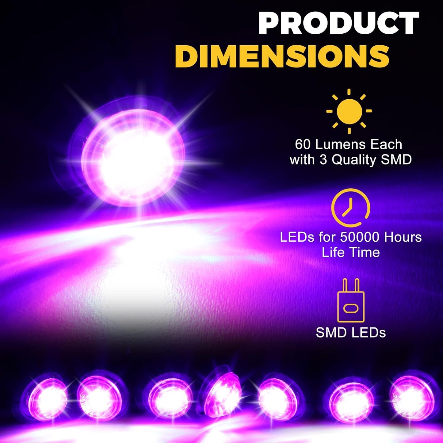 50 Pcs Trailer Side Marker 3/4 Round Led Light 12v Front Rear Indicators Waterproof Lights for Truck Car Bus ATV Utv Rv Van Pickup Stop Lamp, Purple -