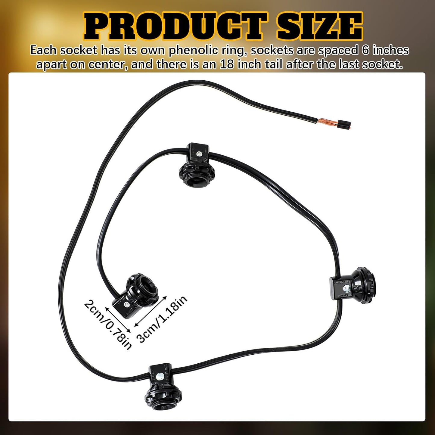 4 Light, E12 Candelabra Socket Harness Set, Light Bulb Lamp Base 75w 127v, Each with Phenolic Ring and 18/2 Wire Leads -