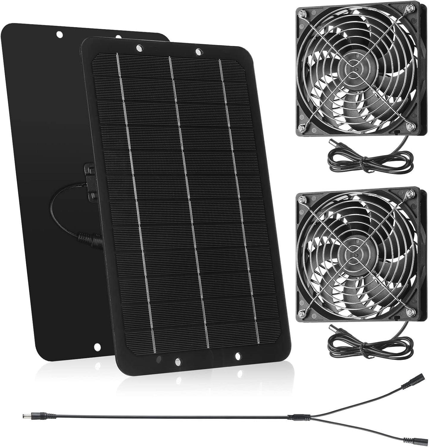 Solar Powered Fan Panel Dual Fans Kit 10w 12v Exhaust Outdoor Waterproof for Greenhouse Chicken Coop Pet House Sheds Window(1 Set) -