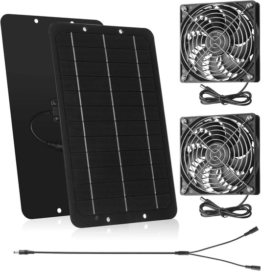 Solar Powered Fan Panel Dual Fans Kit 10w 12v Exhaust Outdoor Waterproof for Greenhouse Chicken Coop Pet House Sheds Window(1 Set) -