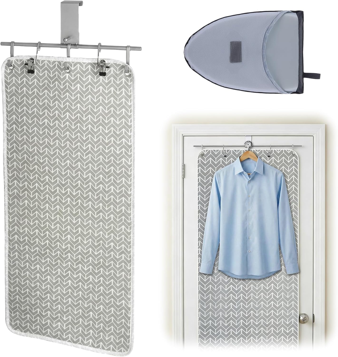 Over-the-door Steaming Station 38" x 19" Clothes Steamer with Ironing Glove 100% Cotton Cover an Aluminum Vapor Protection Layer for Home and Travel Use -