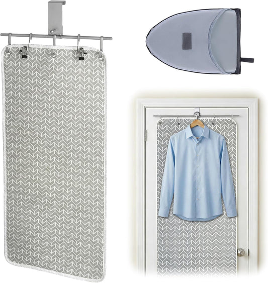 Over-the-door Steaming Station 38" x 19" Clothes Steamer with Ironing Glove 100% Cotton Cover an Aluminum Vapor Protection Layer for Home and Travel Use -