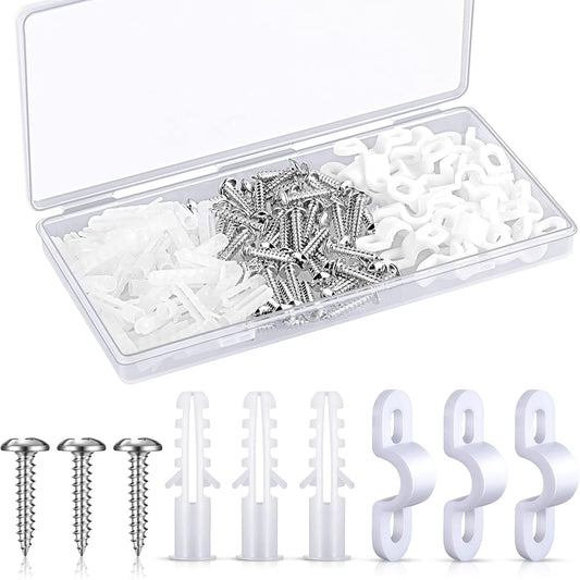 Wire Shelf Loop Clips White Plastic Screws and Expansion Tubes for Shelving (120) -