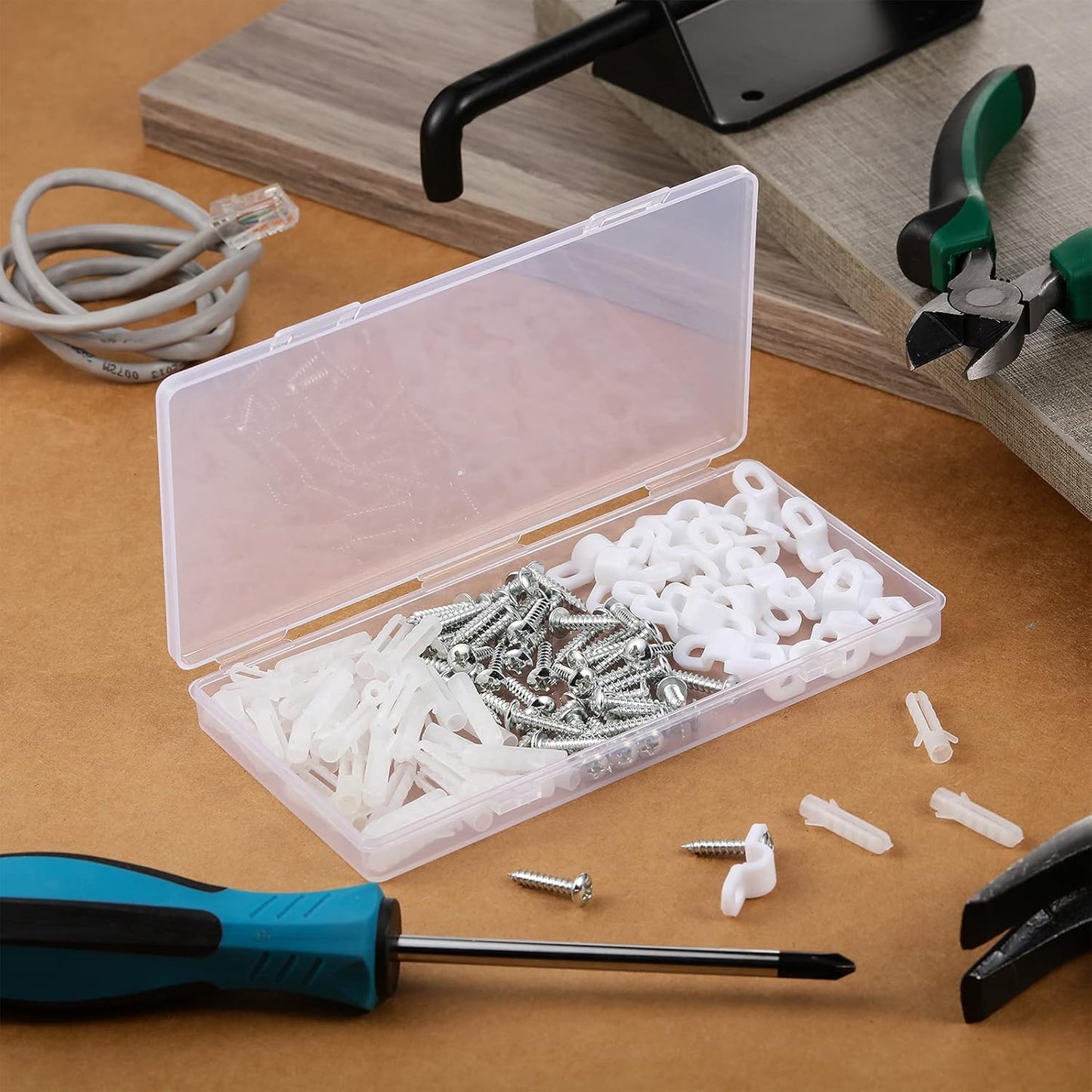 Wire Shelf Loop Clips White Plastic Screws and Expansion Tubes for Shelving (120) -