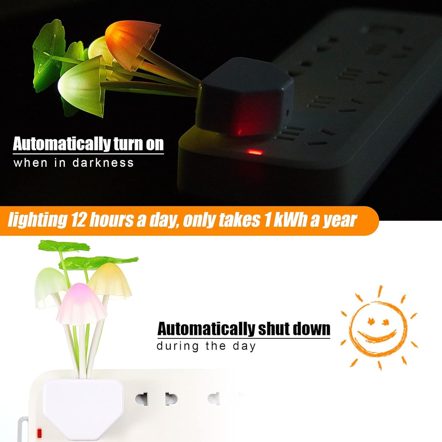 8 Pcs Mushroom Night Light 7 Color Changing Lights LED Lamp Plug into Wall Sensor Cute Plant for Bedroom, Bathroom, Stairs, Toilet, Hallway, Kitchen -