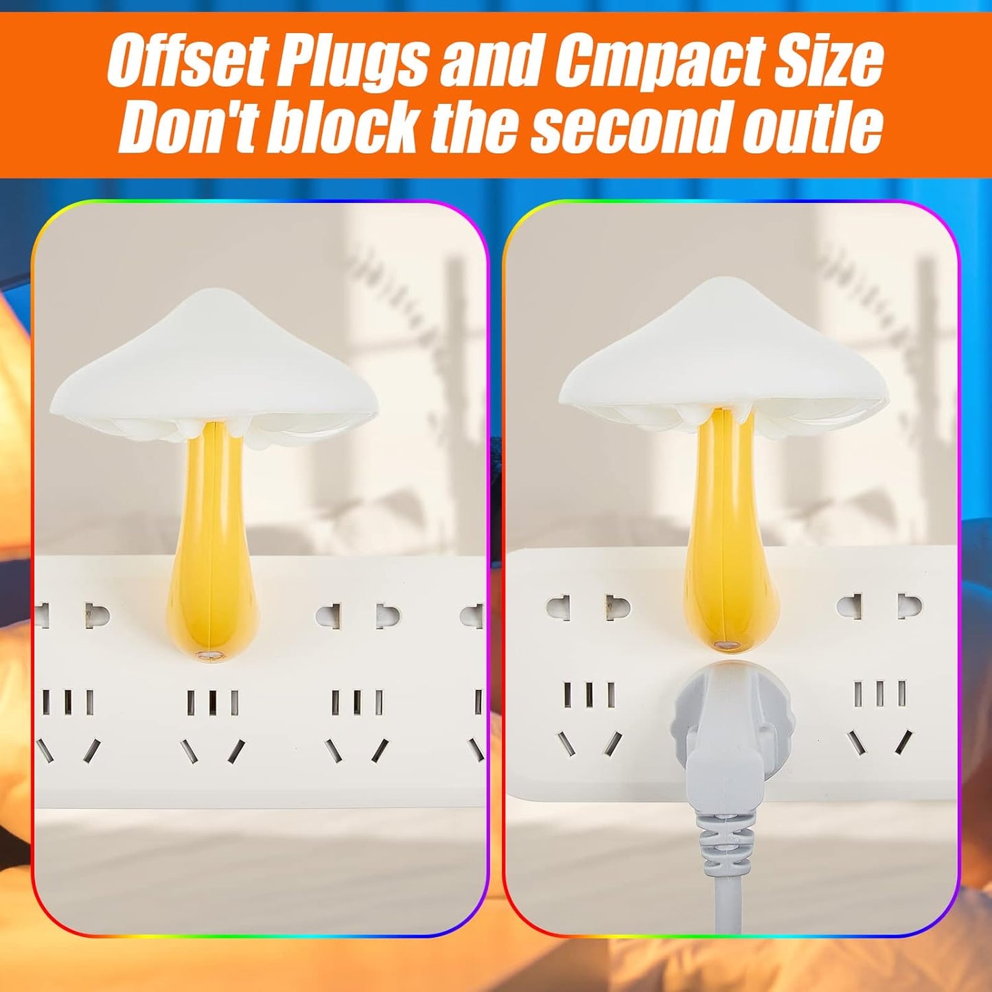 8 Pcs Mushroom Night Light 7 Color Changing Lights LED Lamp Plug into Wall Sensor Cute Plant for Bedroom, Bathroom, Stairs, Toilet, Hallway, Kitchen -