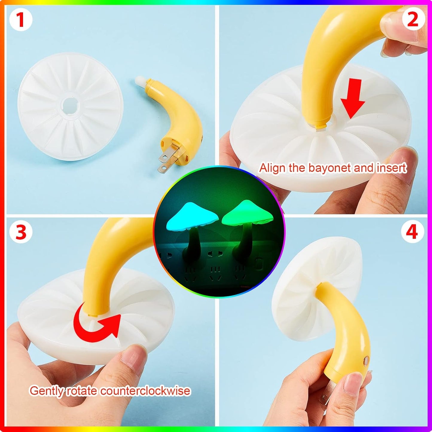 8 Pcs Mushroom Night Light 7 Color Changing Lights LED Lamp Plug into Wall Sensor Cute Plant for Bedroom, Bathroom, Stairs, Toilet, Hallway, Kitchen -