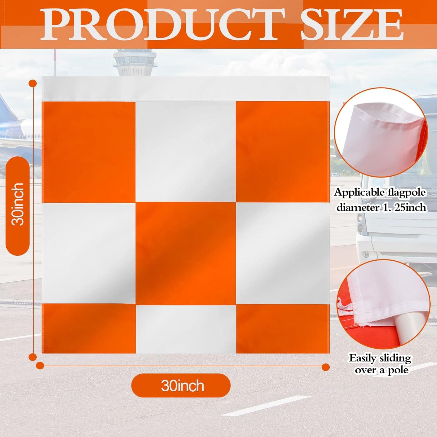 Heavy Duty Airport Flag 30 x Inch Safety Marking Flags Orange and White Checkered Racing Banner for Airfield Warning Outdoor Construction Vehicles Site Bike Truck Camping Decoration Gift -