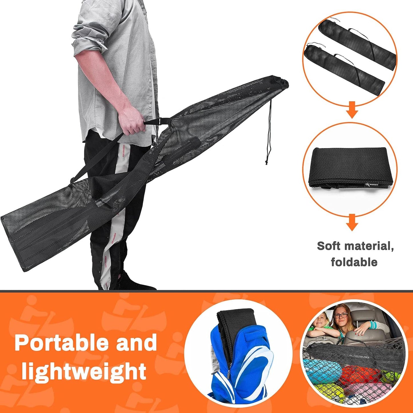 2 Pieces Drawstring Mesh Kayak Paddle Bag With Adjustable Shoulder Strap - Portable Storage for Long Boat Canoe Paddles, Transport
