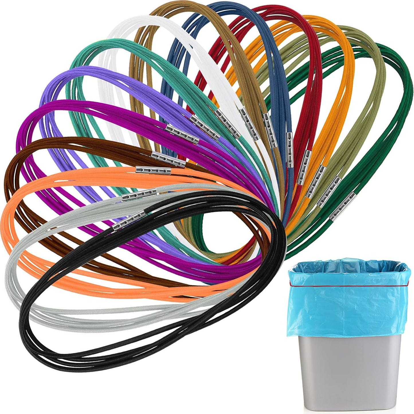 14 Pieces 4.9 Feet Trash Can Band Elastic Rubber Bands 30-64 Gallon Garbage Colorful Litter Box Loop for Outdoor, Colors -