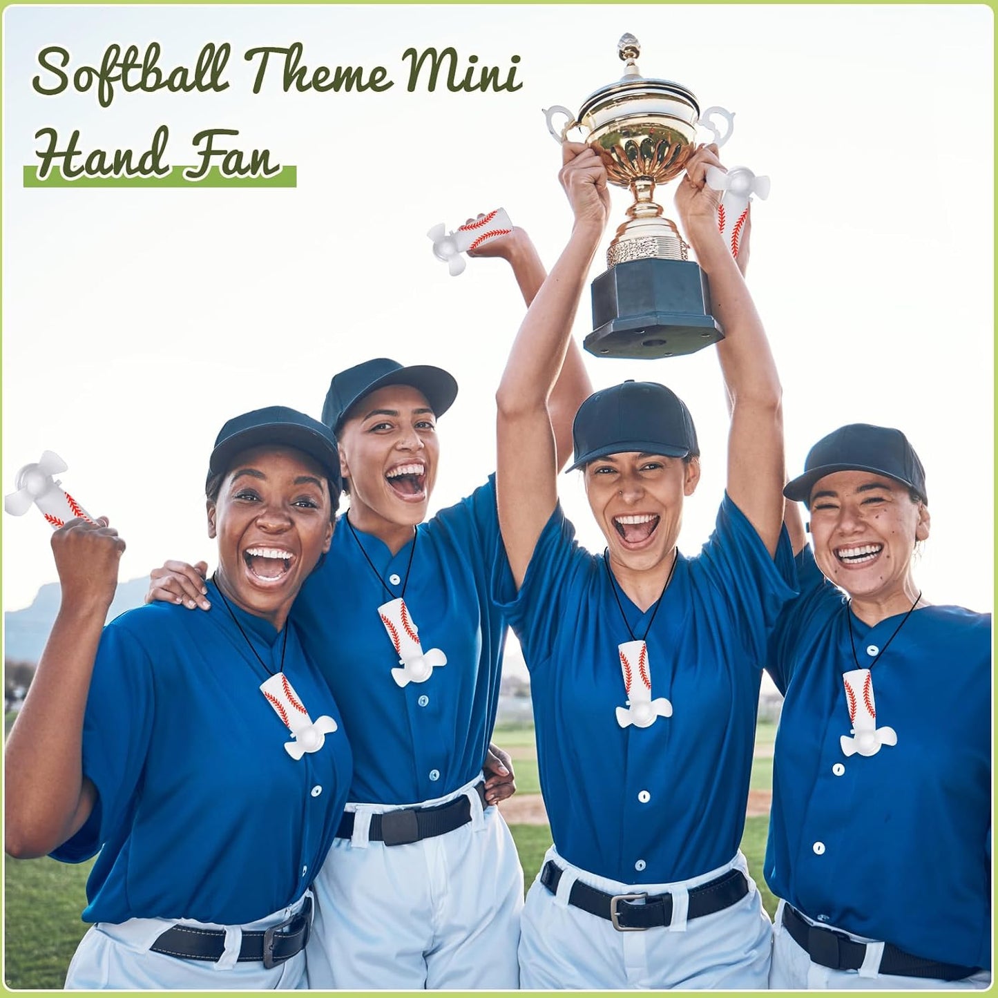 12 Pcs Baseball Team Gifts Mini Electric Portable Fan Bulk with Lanyards Powerful Personal Handheld for Summer Sport Gift Party, Battery Not Include -