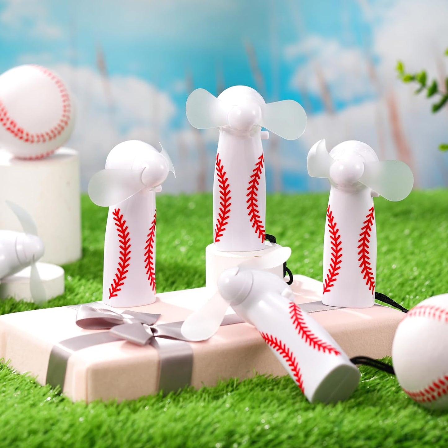 12 Pcs Baseball Team Gifts Mini Electric Portable Fan Bulk with Lanyards Powerful Personal Handheld for Summer Sport Gift Party, Battery Not Include -