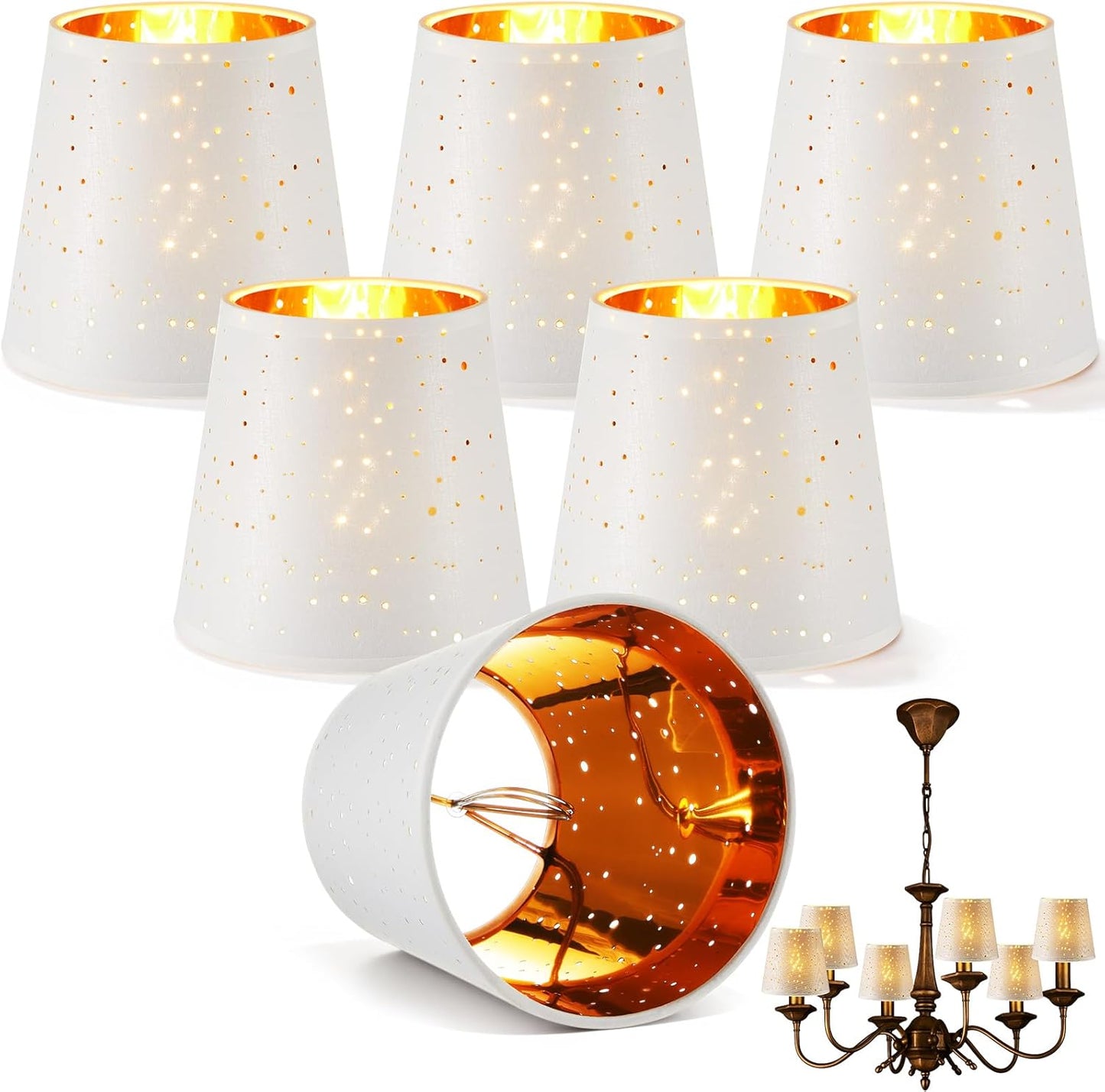 6 Pcs Chandelier Lamp Shades Set Small Shade for Pendant Wall Ceiling Lights Candle Bulbs Clip on Fitter Lampshade (Star,White) -