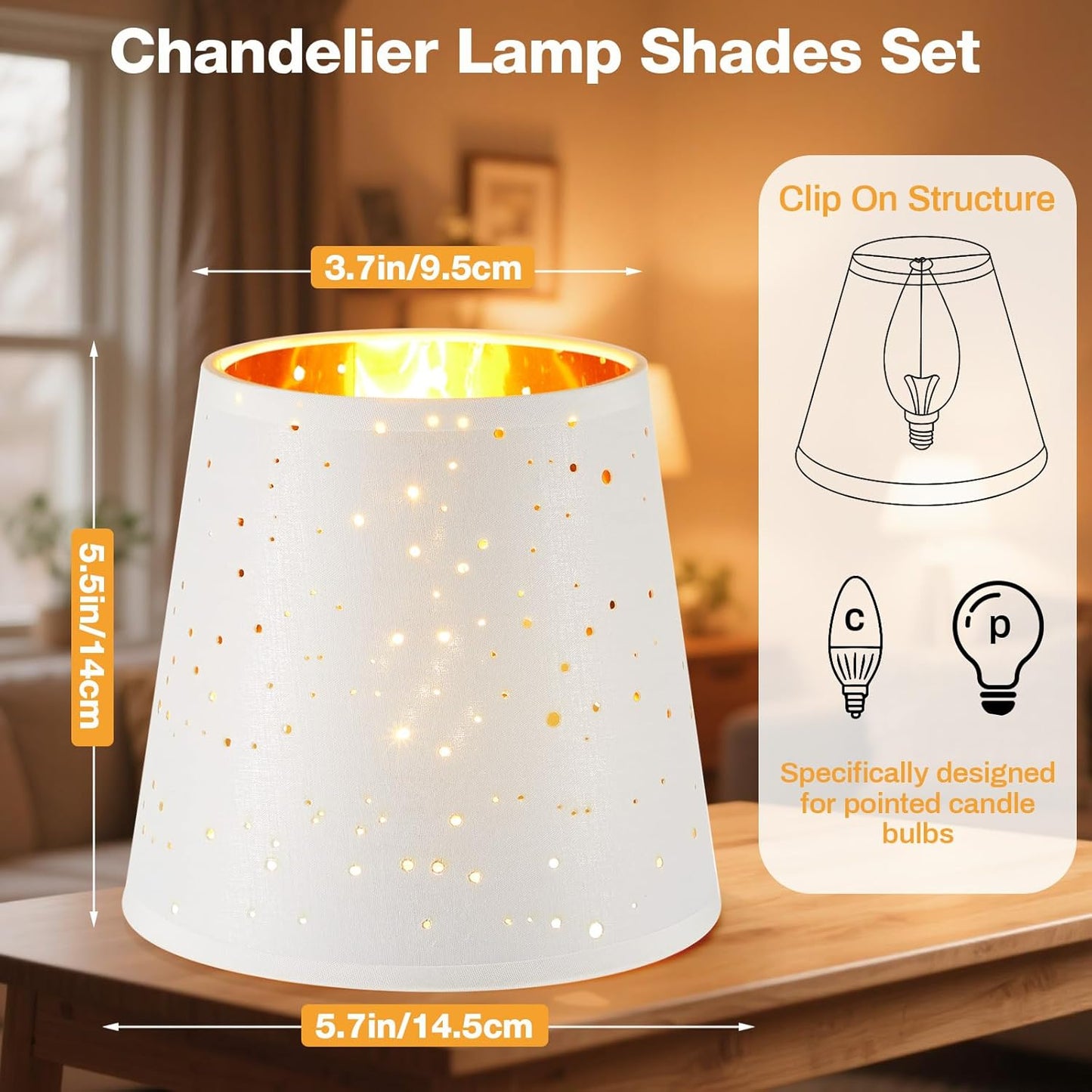 6 Pcs Chandelier Lamp Shades Set Small Shade for Pendant Wall Ceiling Lights Candle Bulbs Clip on Fitter Lampshade (Star,White) -