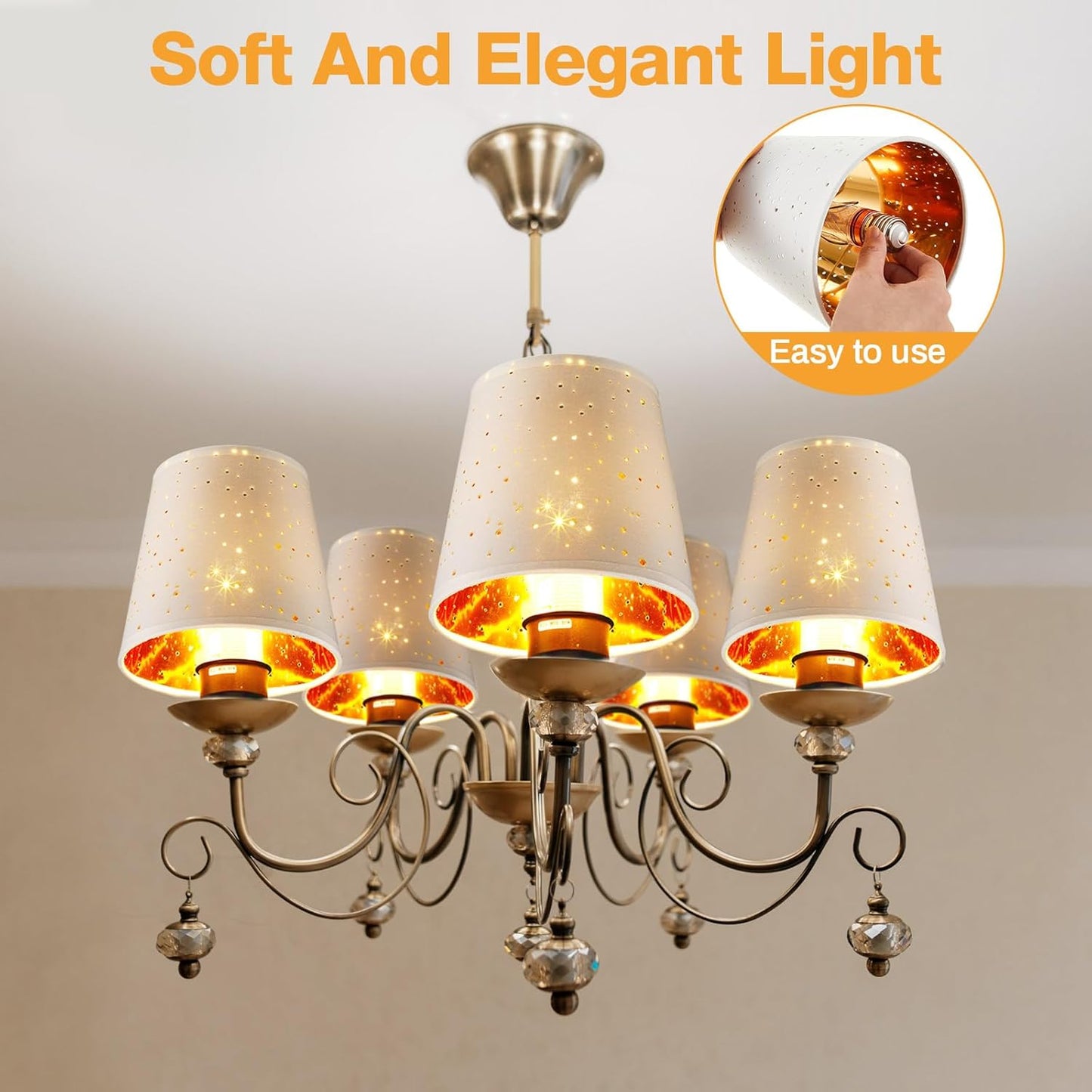 6 Pcs Chandelier Lamp Shades Set Small Shade for Pendant Wall Ceiling Lights Candle Bulbs Clip on Fitter Lampshade (Star,White) -