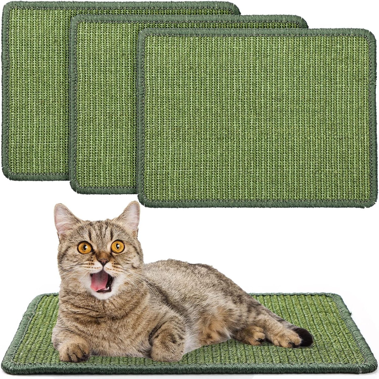 4 Pcs Cat Scratcher Mat Sisal Scratch Mats Horizontal Floor Scratching Pad Rug Fabric for Protecting Carpets Sofas and Grinding Claws Green 11.8" x 15.7" -