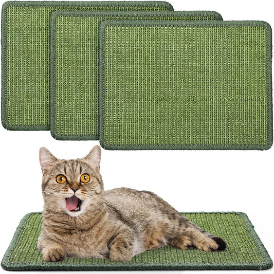 4 Pcs Cat Scratcher Mat Sisal Scratch Mats Horizontal Floor Scratching Pad Rug Fabric for Protecting Carpets Sofas and Grinding Claws Green 11.8" x 15.7" -