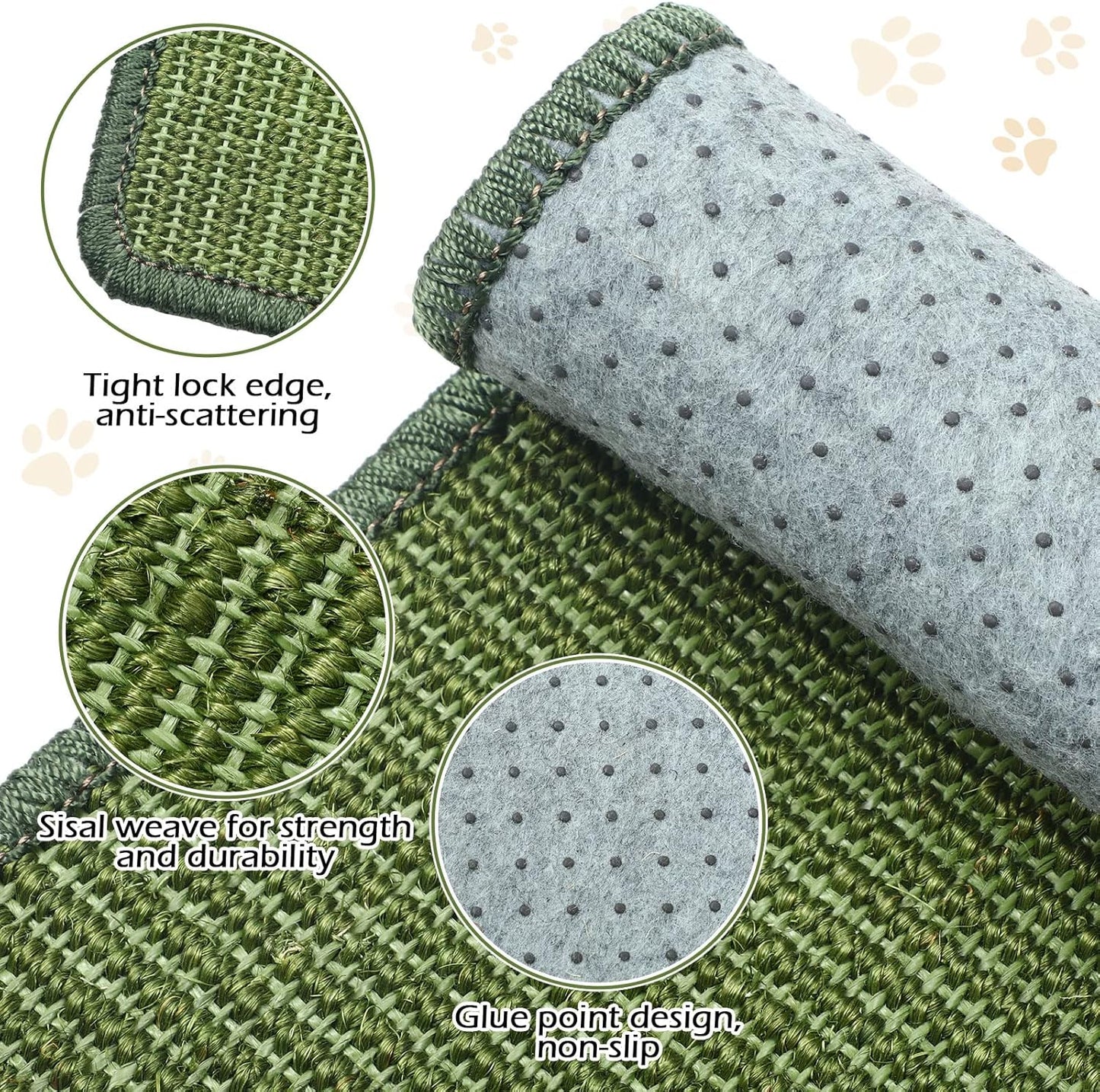 4 Pcs Cat Scratcher Mat Sisal Scratch Mats Horizontal Floor Scratching Pad Rug Fabric for Protecting Carpets Sofas and Grinding Claws Green 11.8" x 15.7" -