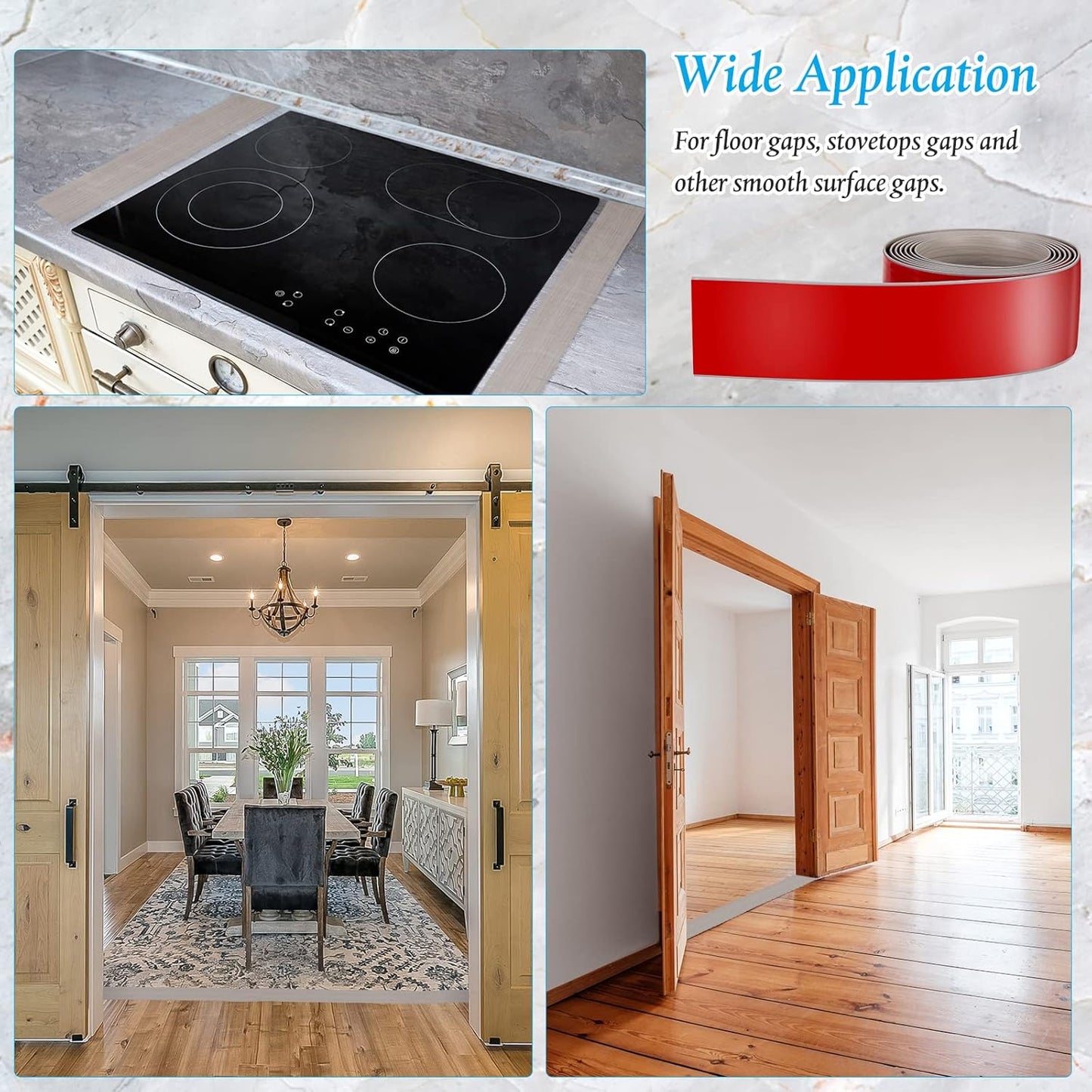10 Ft Vinyl Floor Transition Strip 3 Wide Flat Self Adhesive Cover Strips Threshold Flooring Gap Trim Laminate for and Doorway, Wood Grain Design (Grey) -