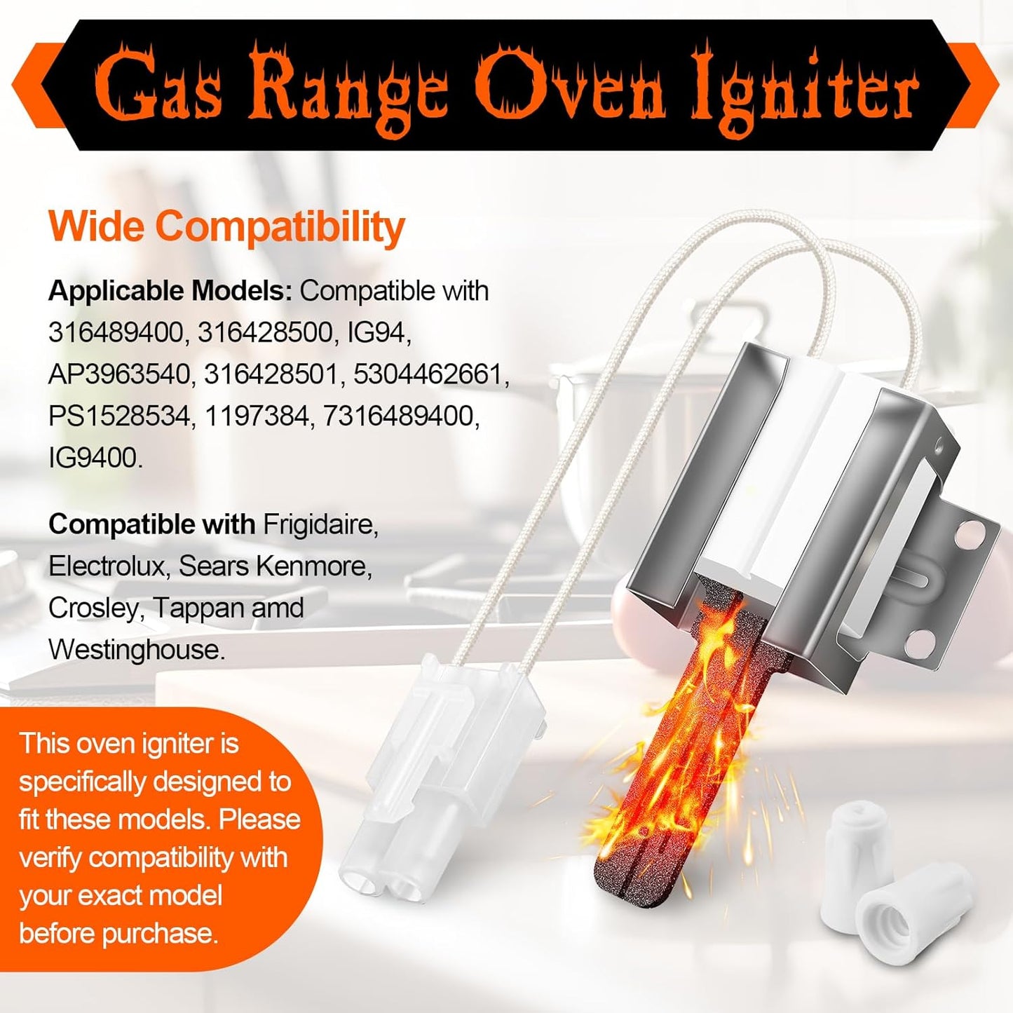 2 Pack Gas Range Oven Igniter, Compatible with Frigidaire Crosley Tappan 316489400 316489403 316428500 IG94 AP3963540 316428501 5304462661 PS1528534 1197384 7316489400 IG9400 -