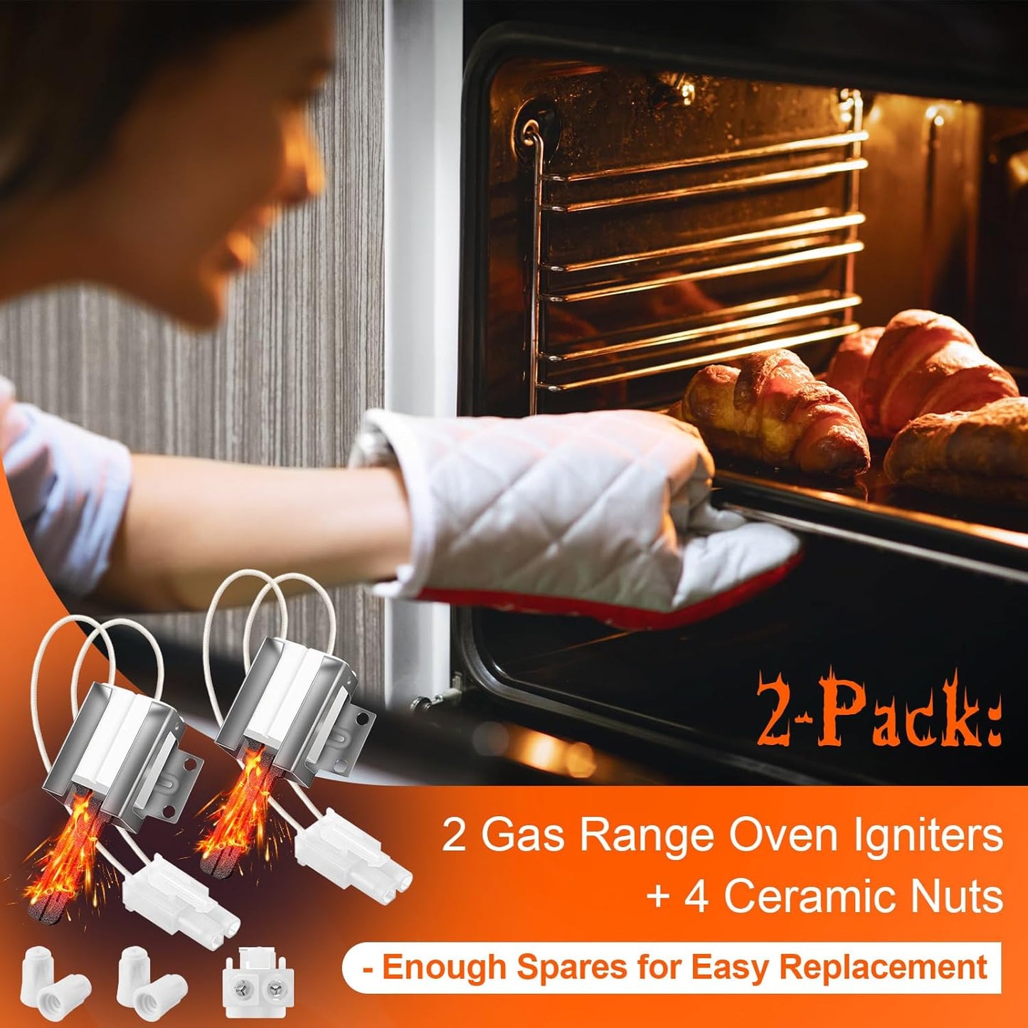 2 Pack Gas Range Oven Igniter, Compatible with Frigidaire Crosley Tappan 316489400 316489403 316428500 IG94 AP3963540 316428501 5304462661 PS1528534 1197384 7316489400 IG9400 -