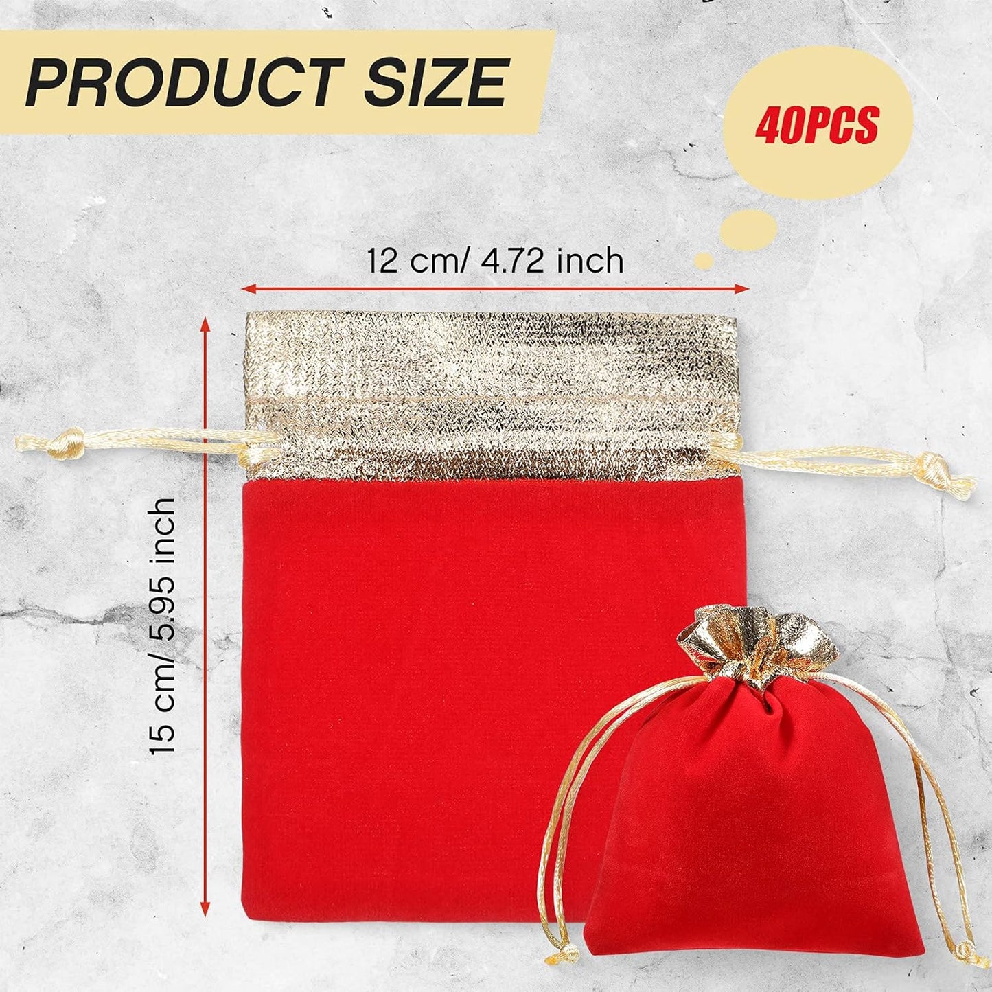 40 Pieces Christmas Velvet Jewelry Bags with Drawstrings Mini Pouches Golden Soft Velour Packaging for Candy Present Wedding(4.7 x 5.9 Inch,Red Golden) -